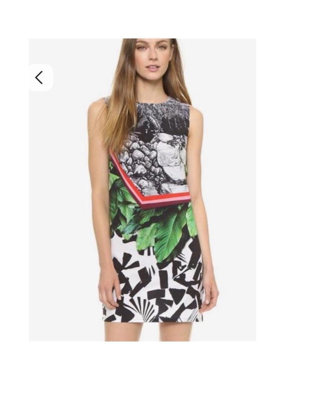 Clover Canyon Black White Green Shift Dress with Red Accent
